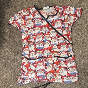 UAscrubs Red and white Santa scrub top